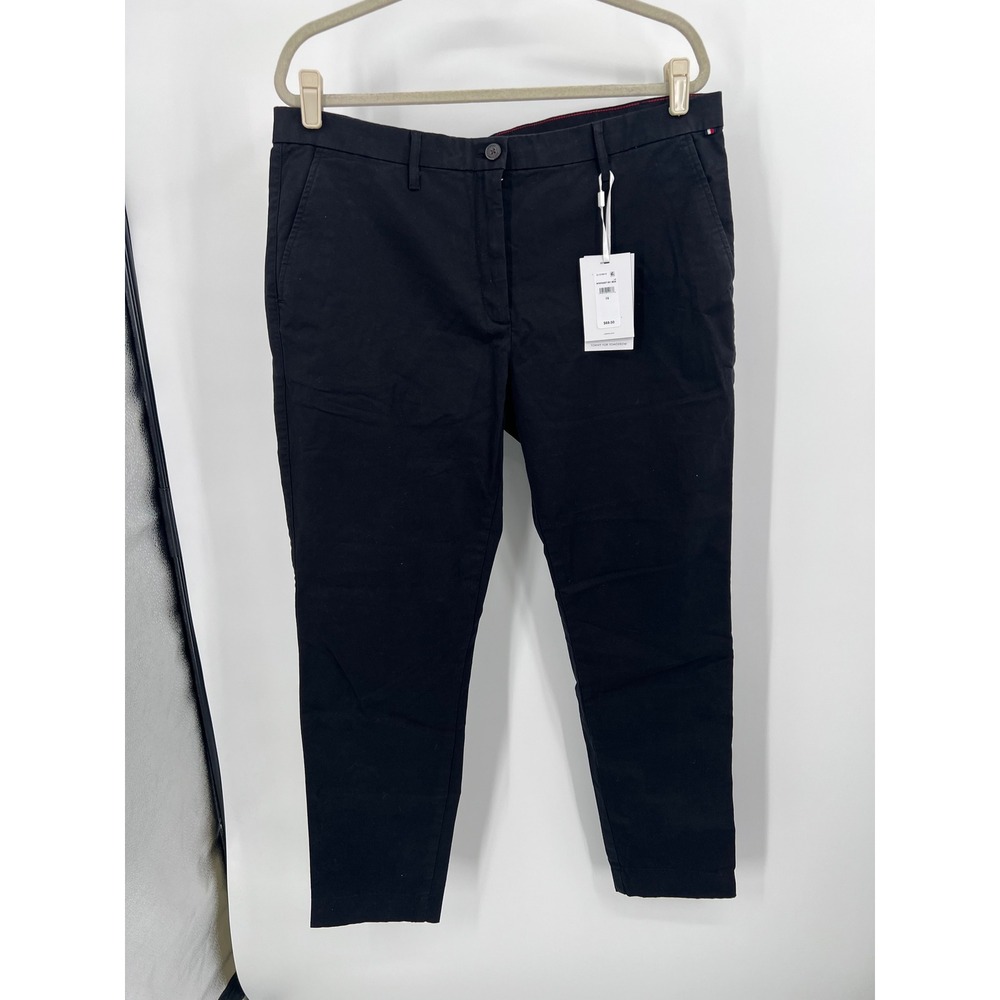 Tommy Hilfiger Womens Black Chino Pants Mid Rise Trousers WW50607 Size 16 NWT